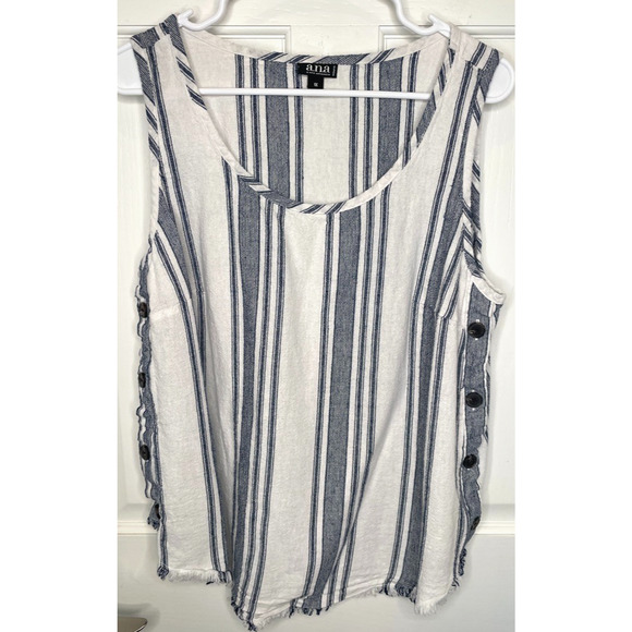 a.n.a Tops - a.n.a Women's Sleeveless Stripe Button Side Tank Top Size 1X Lagenlook Coastal